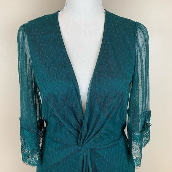 ASOS Green Mini Skater Dress with Lace. Size 6. - Picture 3 of 8